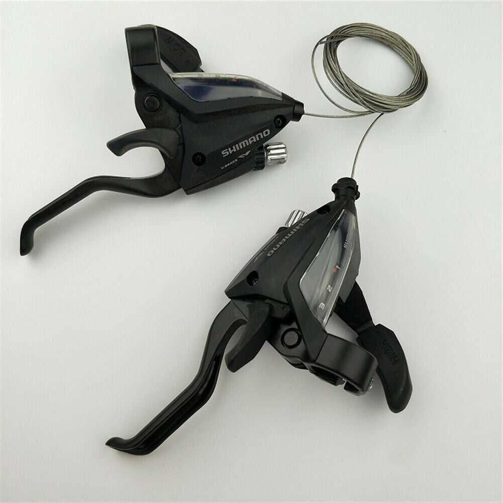 2x For MTB Bike 3x7 Speed Brake Levers Shifter Shift w/ Stainless Steel Cables