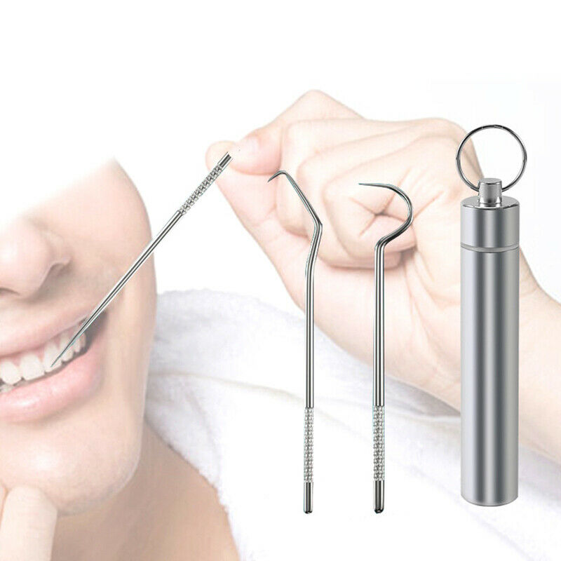 3pcs/set Stainless Steel Toothpick Oral Care Flossing Tool Portable KeychainFCA