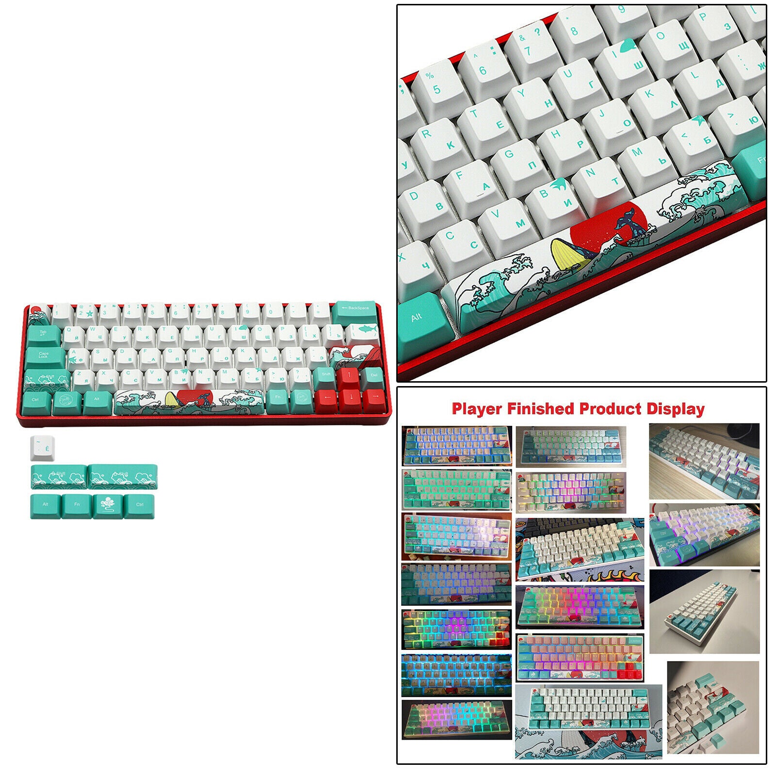71 Keys Coral Sea Keycaps PBT Dye Sub Set For Cherry MX Keyboards Russian