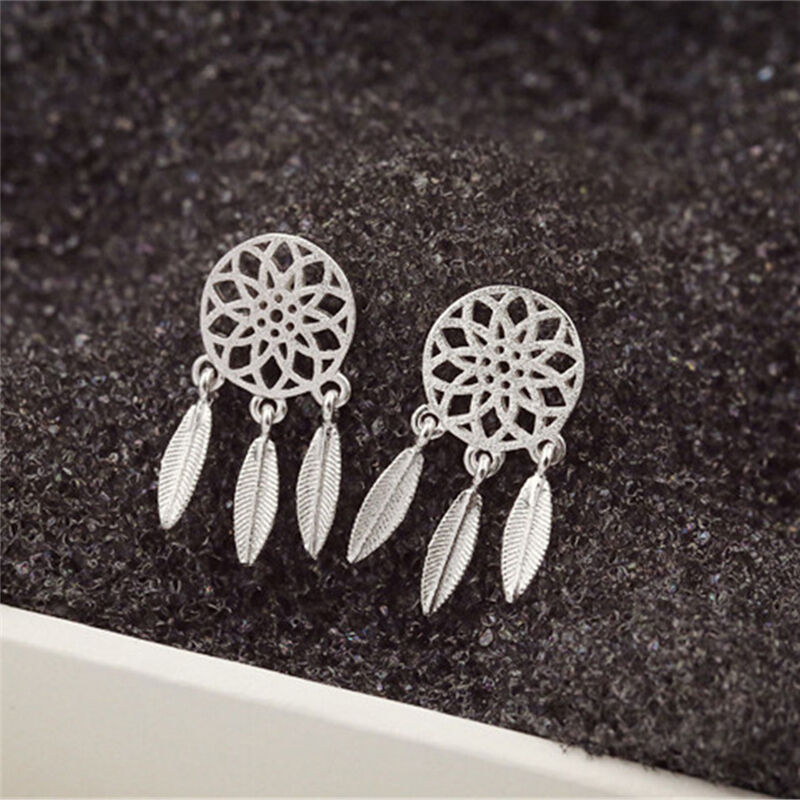 1Pair Bohemia Women Dream Catcher Feather Ear Stud Drop Earrings Jewel.l8