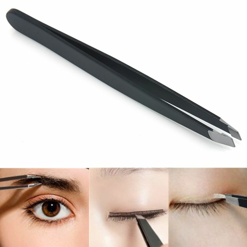 Useful Professional Eyebrow Tweezers Hair Slanted Stainless Steel BLACK Tweezer