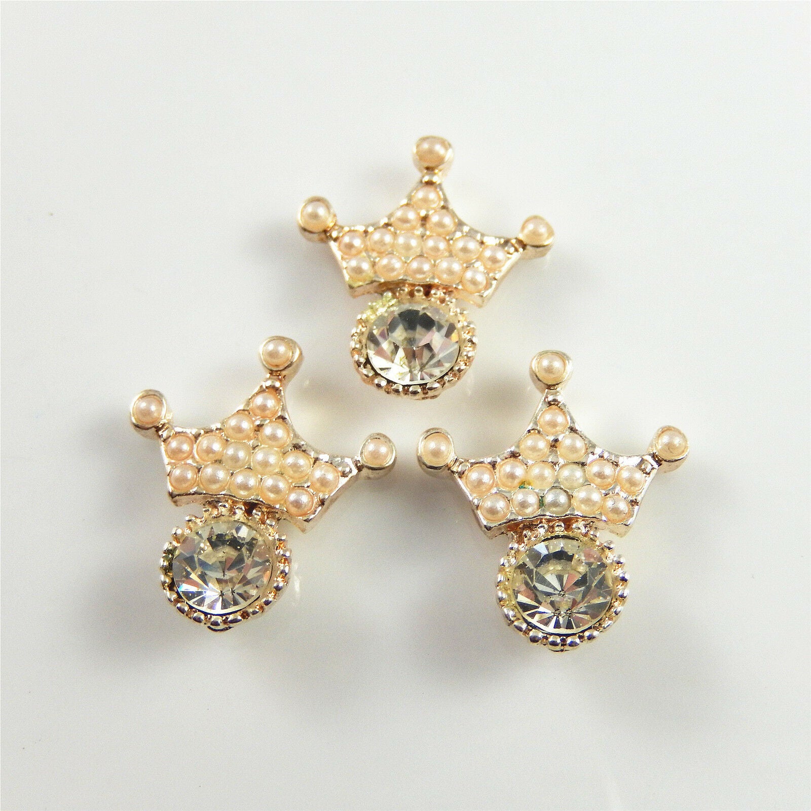 12 pcs Crystal Pearls Crown Charm Necklace Pendant Craft Findings 18x16x3mm