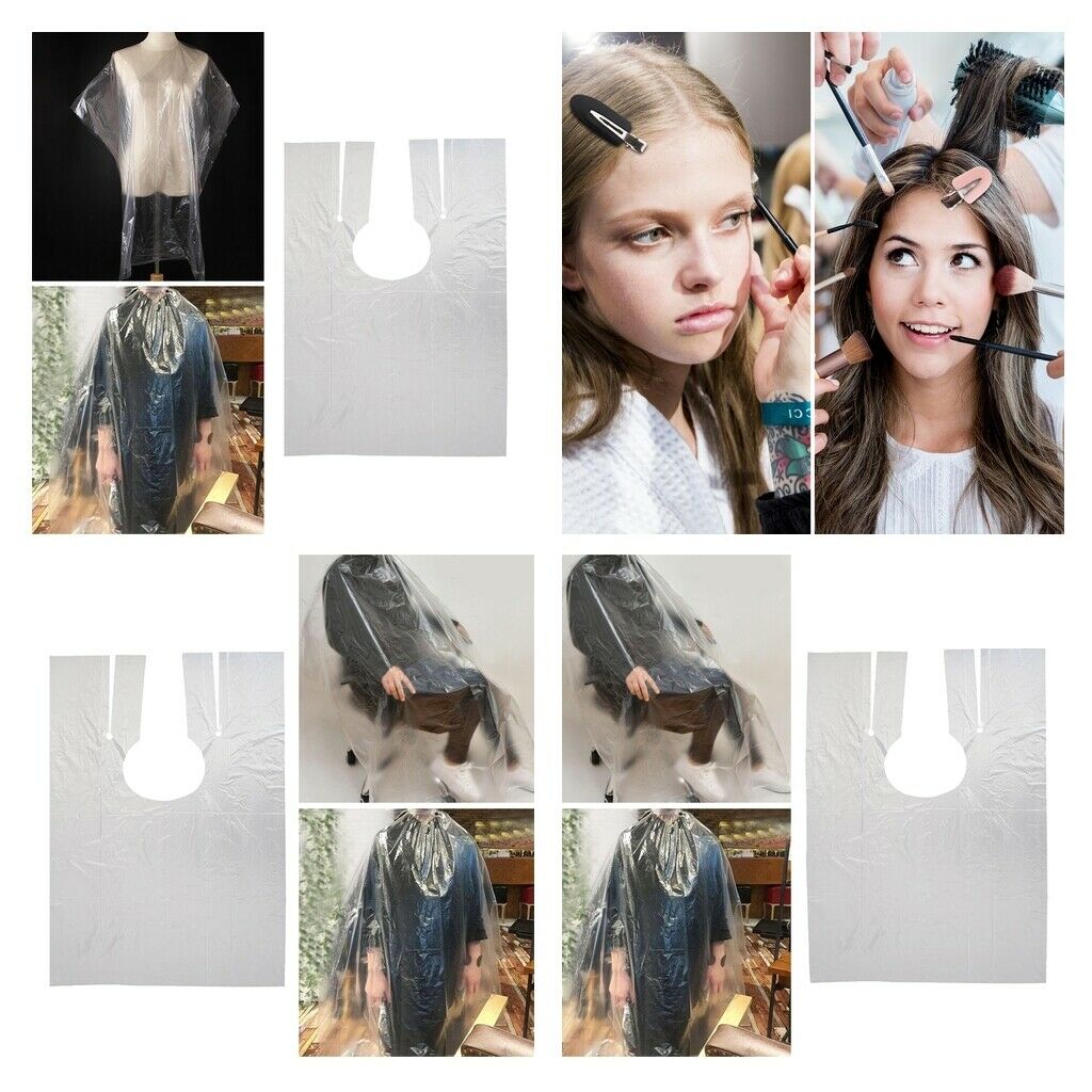 50Pcs Disposable Hair Cutting Cape Clear Hair Salon Gown Capes + Clips