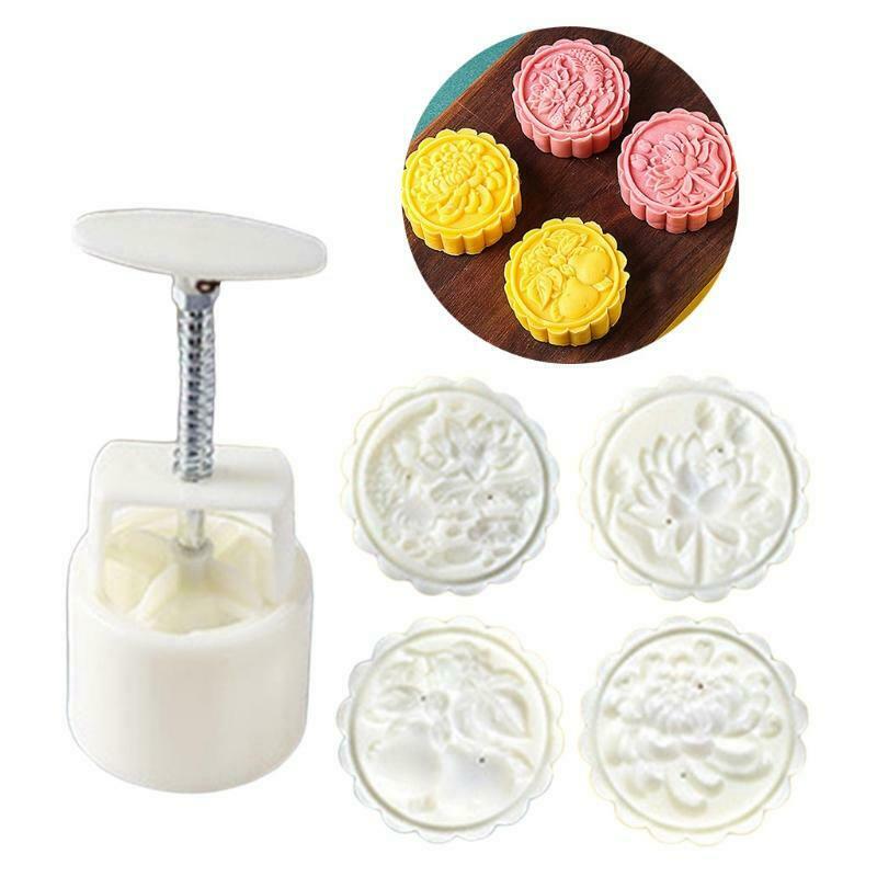 75g 4pc Flower Stamp Moon Cake Mould DIY Decoration Plastic Mooncake Press Molds