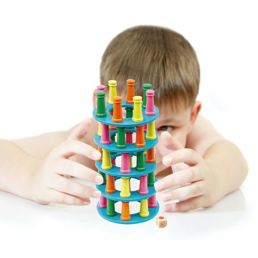 Colored Stacking Game Wooden Building Blocks Tower Board Games for Kids Adults,