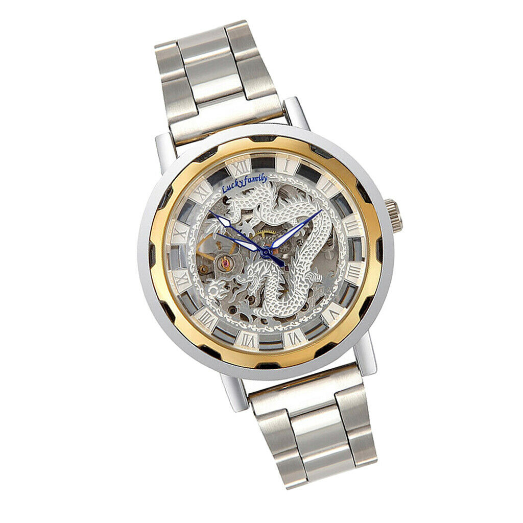 Mens Luxury Classic Skeleton Mechanical Watch Large Face Bracelet D