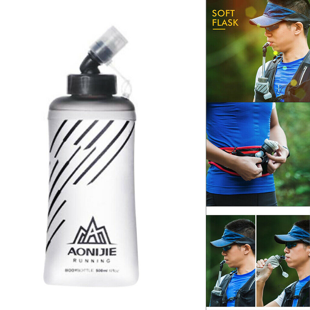 2Pcs TPU Soft Flask Running Collapsible Water Drinking Bottles for Hiking 500ML