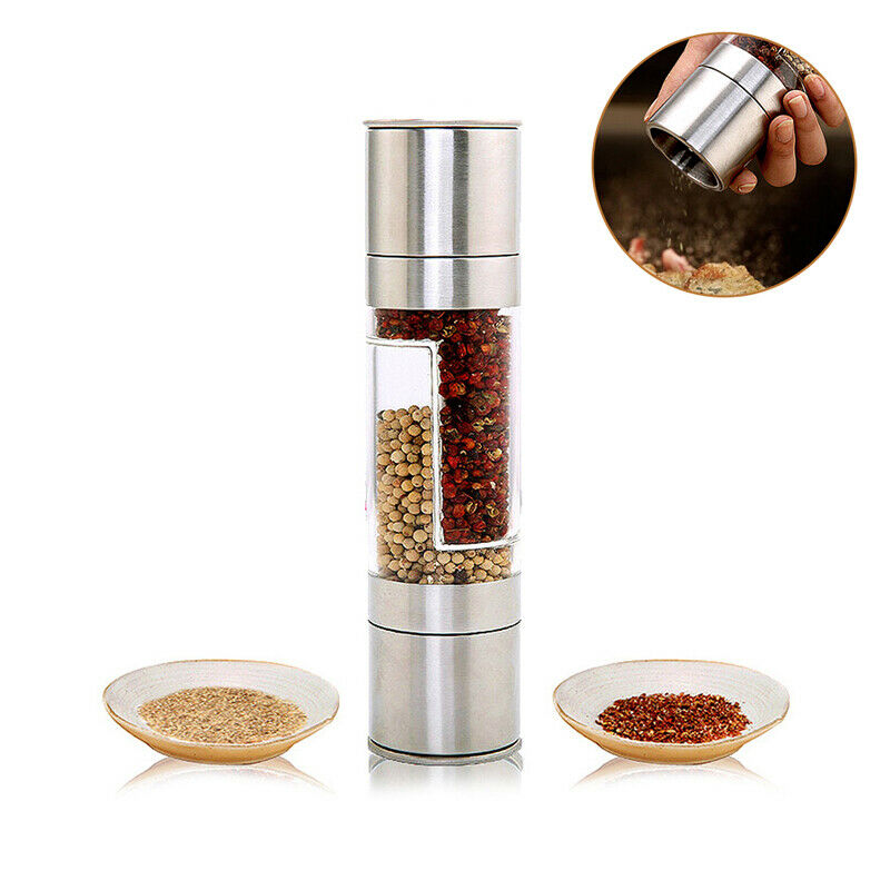 2 In 1 Stainless Steel Durable Salt Pepper Manual Mill Grinder Shaker Refilla DF