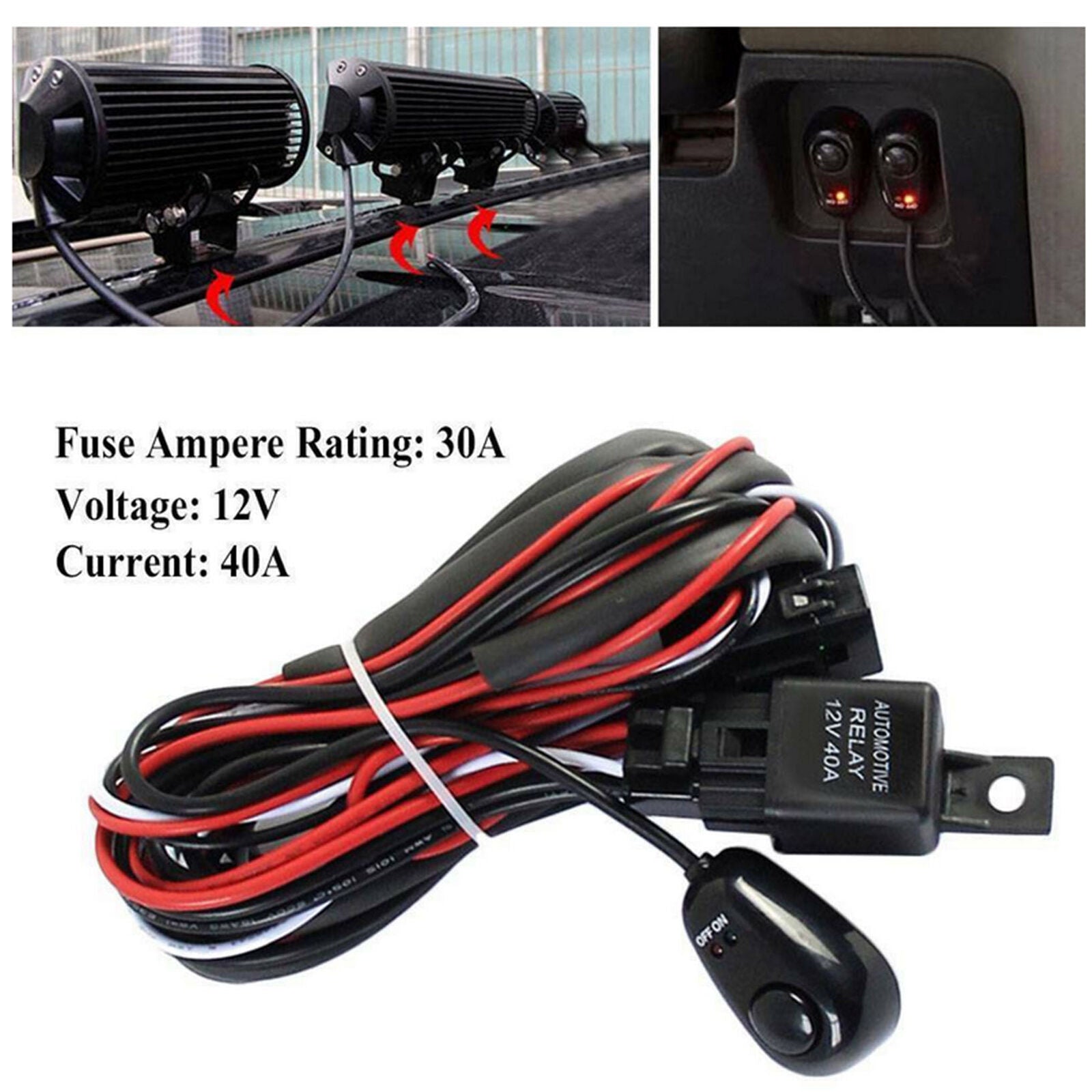 LED Work Light Bar Wiring Kit Harness Fog Lamp Offroad w/ Fuse & Relay Switch