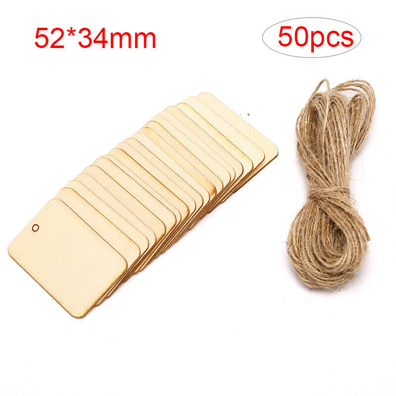 50pcs Blank Squares Wood Pieces Craft DIY Hanging Wooden Tags Wine Decor Wedd SJ