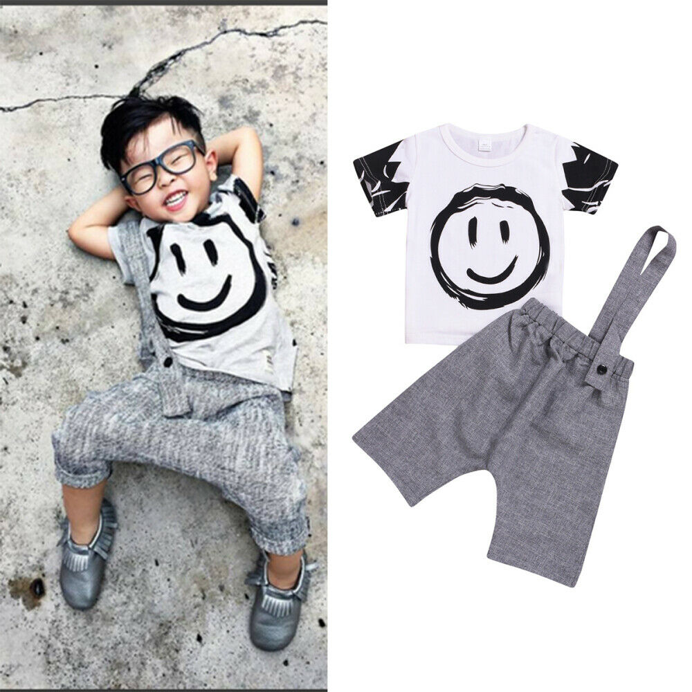 Baby Boy T-Shirt Jumpsuit Tops + Straps Pants Trousers Gentleman Outfit Set NEW