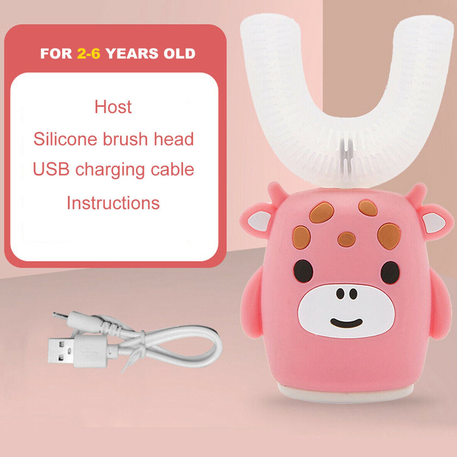 360° Intelligent Electric Toothbrush U-shaped USB Charging Kid For 2-6 Years