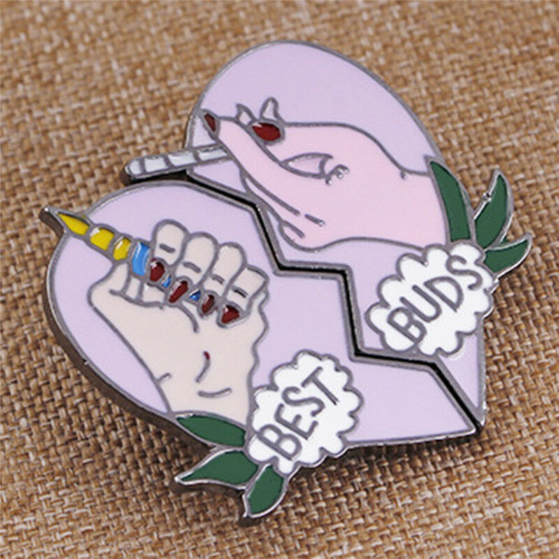 2Pcs/Set BEST BUDS Enamel Brooch Pins Friends Gift Badge Heart Pi.l8