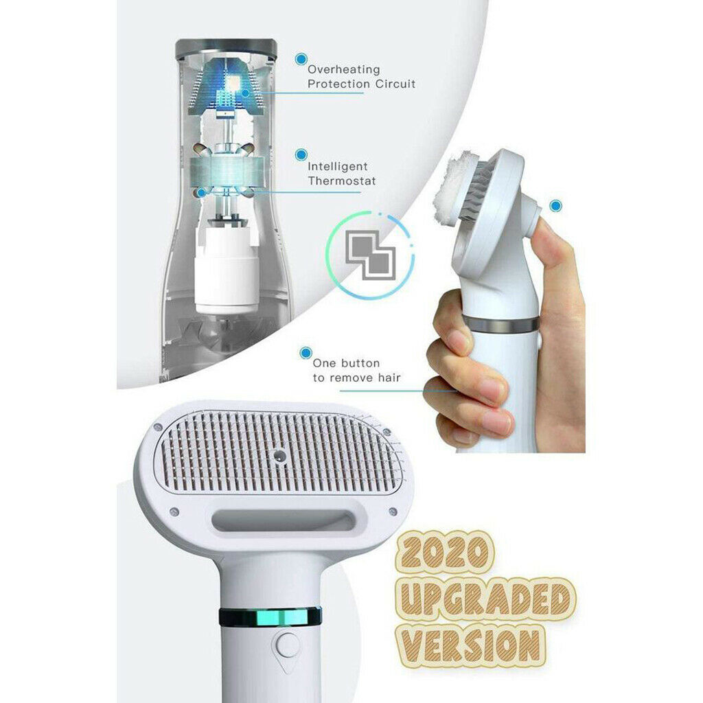 3-Wind Pet Hair Dryer 2 In 1 Pet Grooming Brush Dog Cat Keep Soft Neat UK Plug