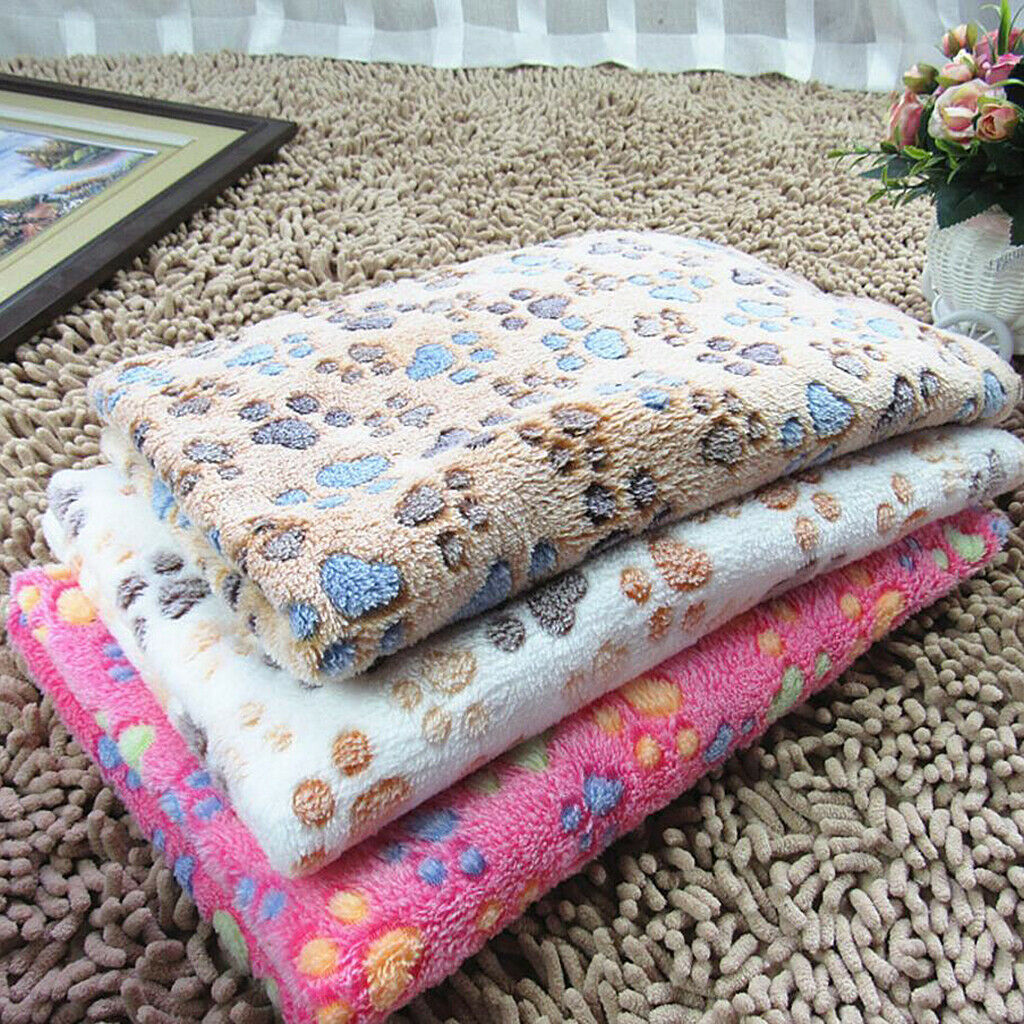 Warm Red Cartoon Paw Print Cushion for Puppy Fleece Soft Blanket Bed Mat--S
