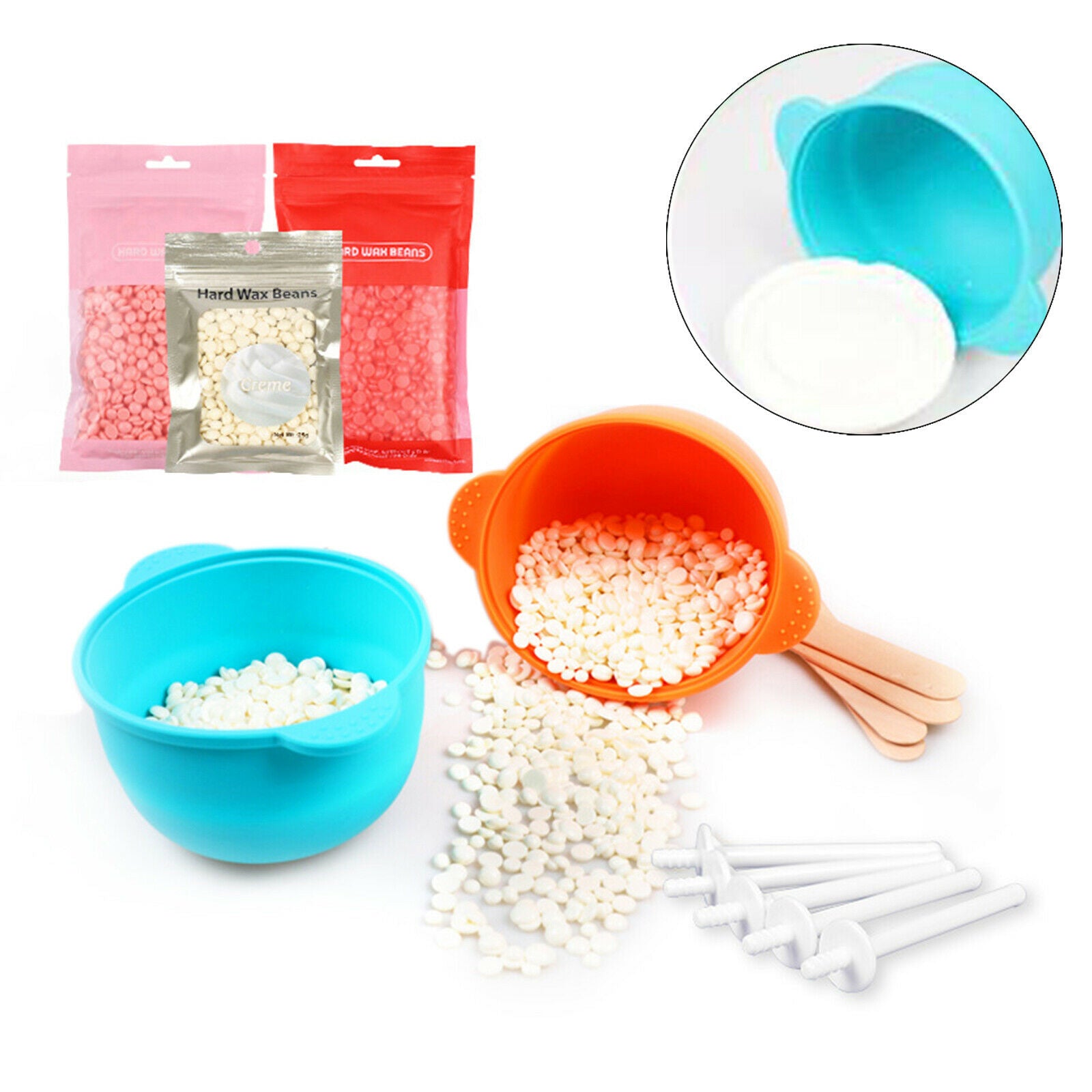 Silicone Bowl Depilatory Hard Wax Set Facial Reusable Warmer Bowls