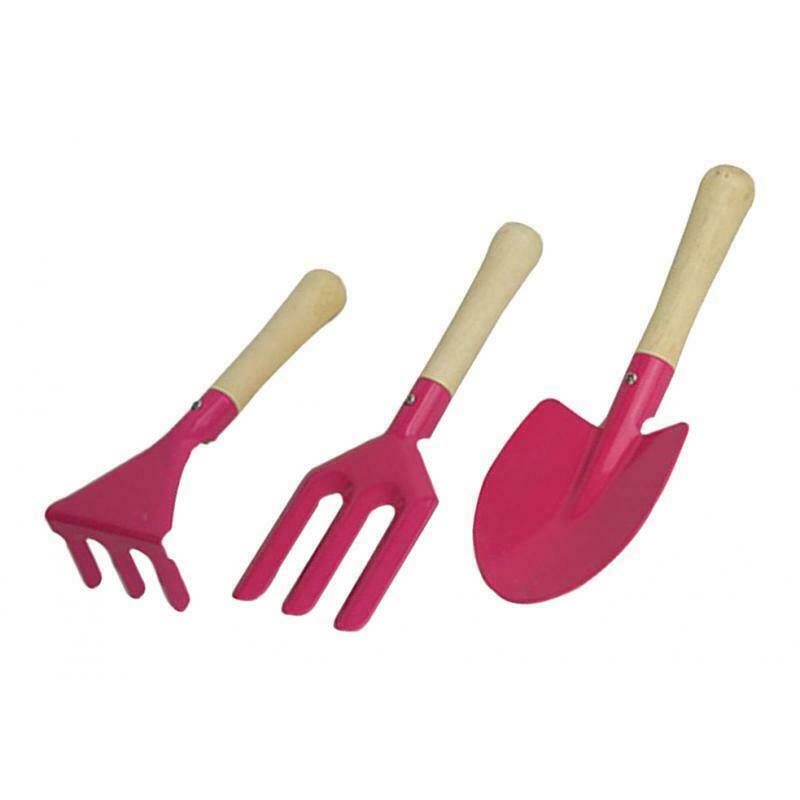 3pcs Mini Rake Shovel Fork Set for Kid's Easy to use Practical Safe Pink