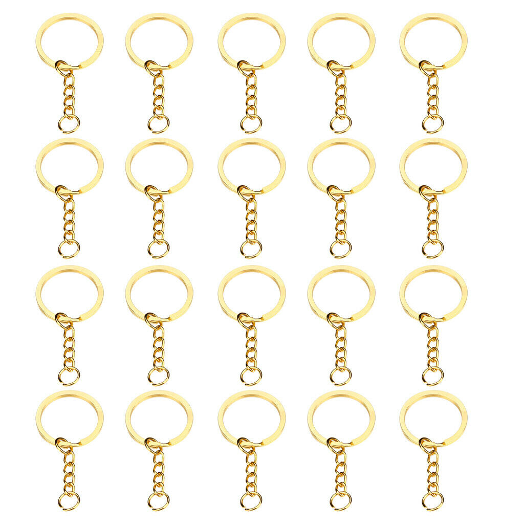 20x Split Rings Key Ring Blank 30mm With Metal Hoop Loop With Chain Golden DIY