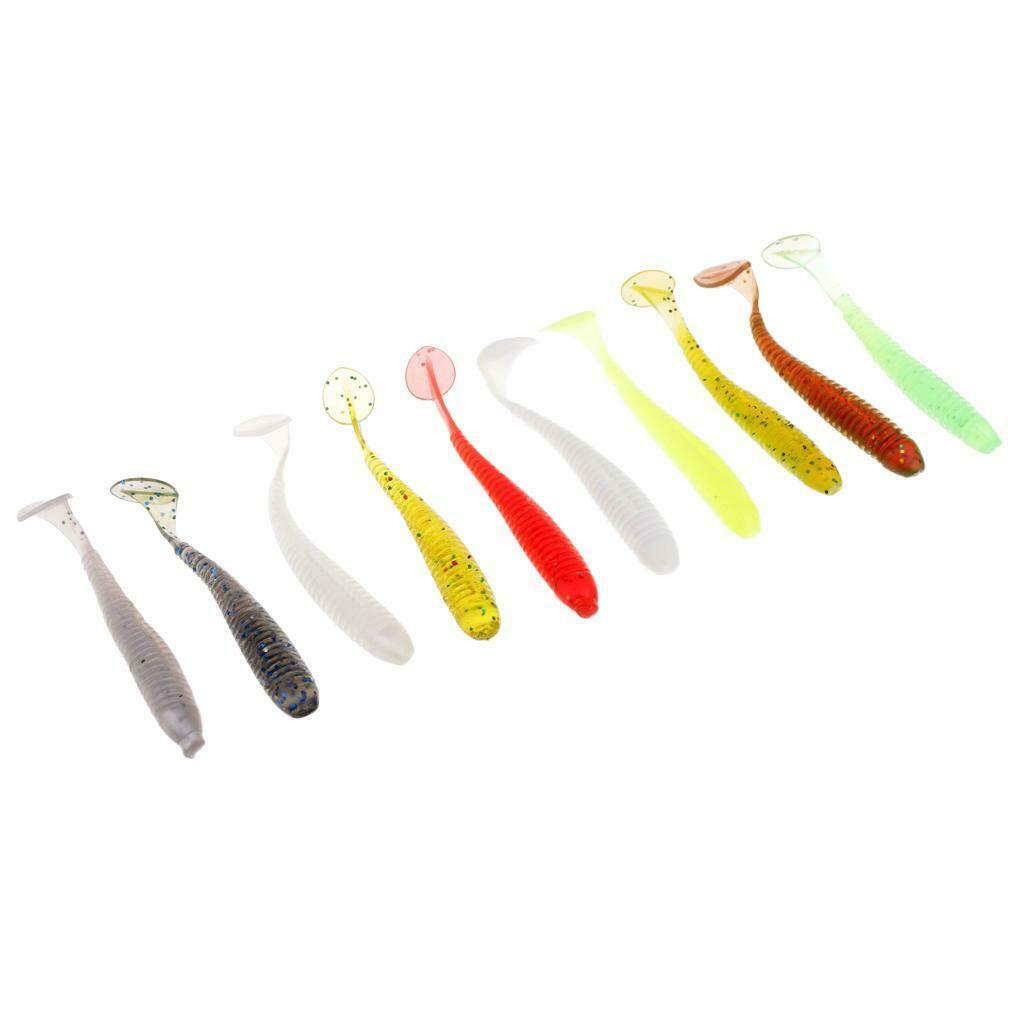 10Pcs T Tail Soft Fishing Baits Grub Worm Artificial Fishing Lure