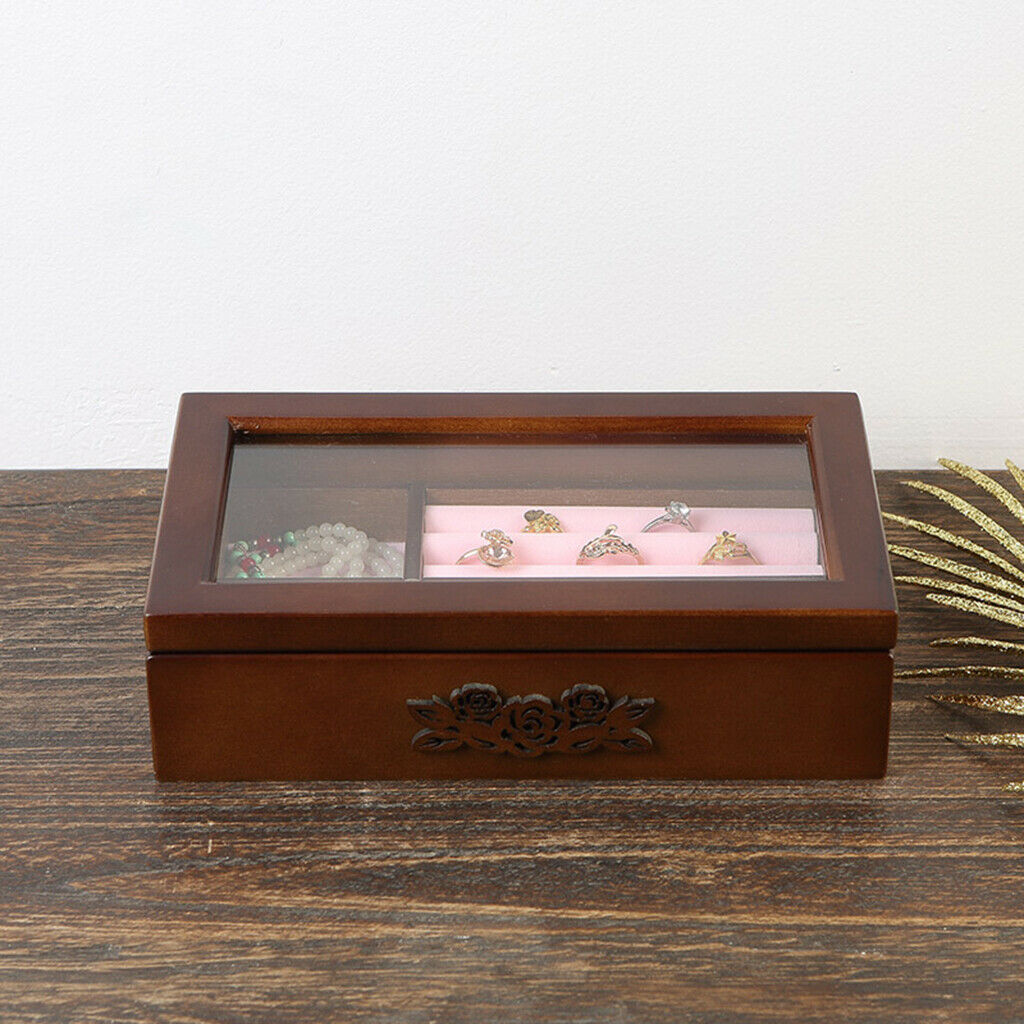 Wooden Jewelry Box Case Watch Earring Ring Organizer Container 21x12x6cm