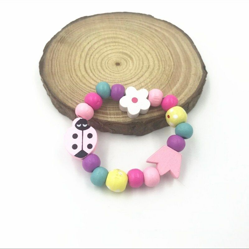 1 sets Wooden Beaded ladybug Necklace bracelet kids gift party supply