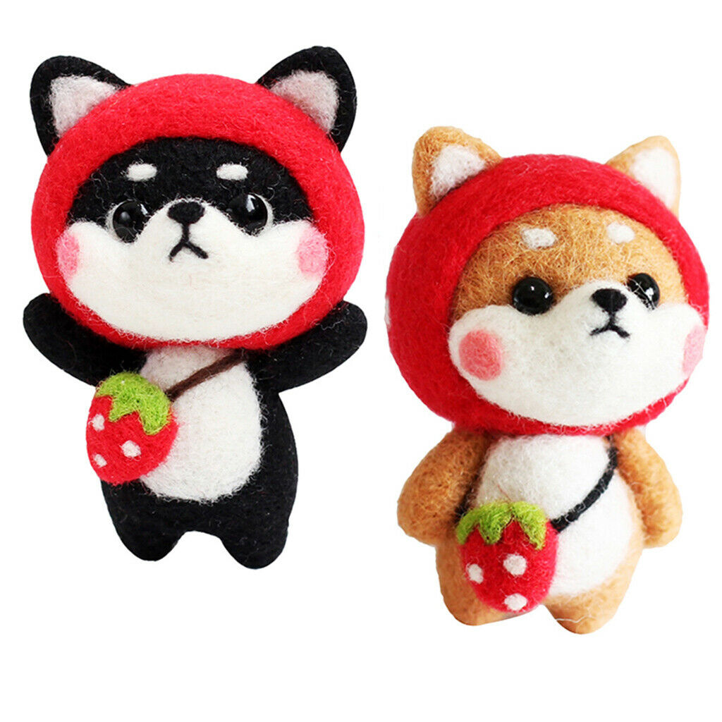 2pcs Animal  Felting Kit DIY Materials - Strawberry Series Shiba Inu