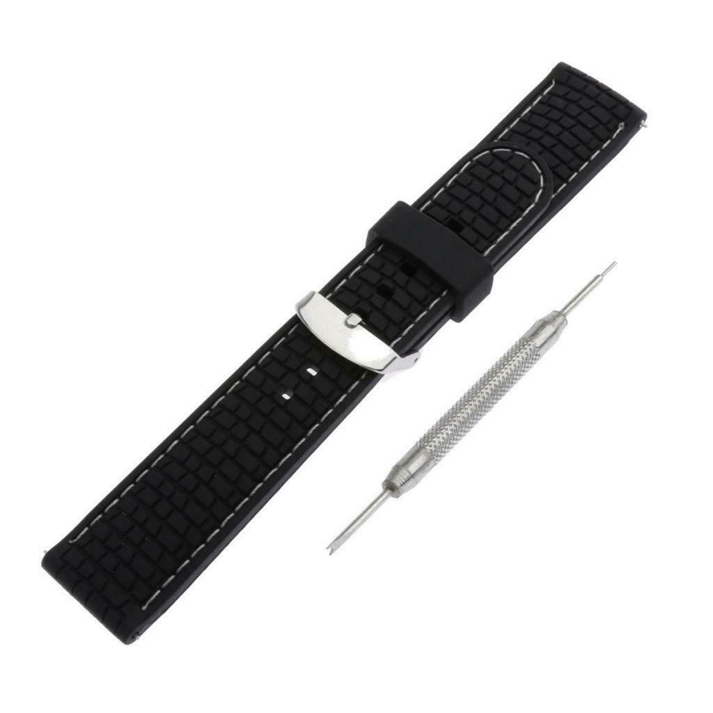 Waterproof Silicone Watch Strap with Stainless Steel Pin Buckle White Line