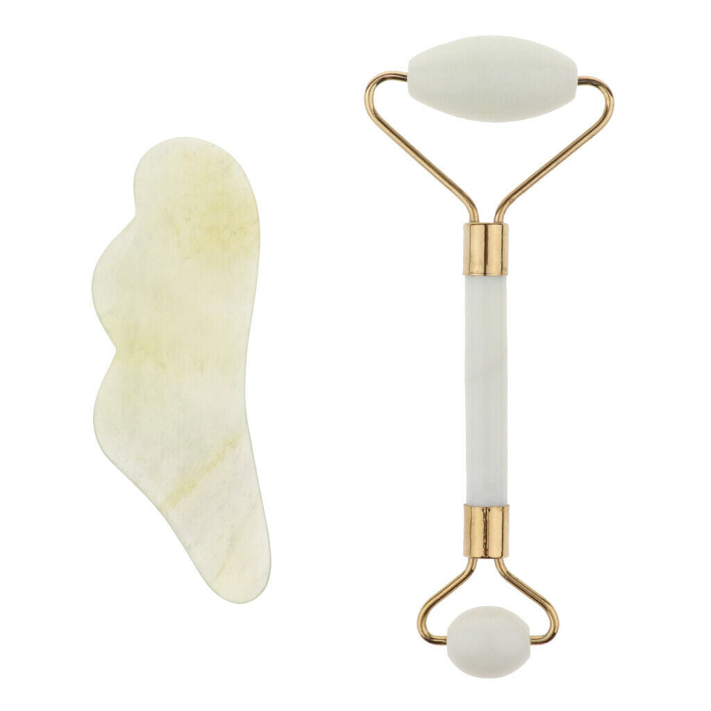 2Pieces, Gua Sha Tool for Facial Skincare, Natural Hsiuyen Jade GuaSha Roller