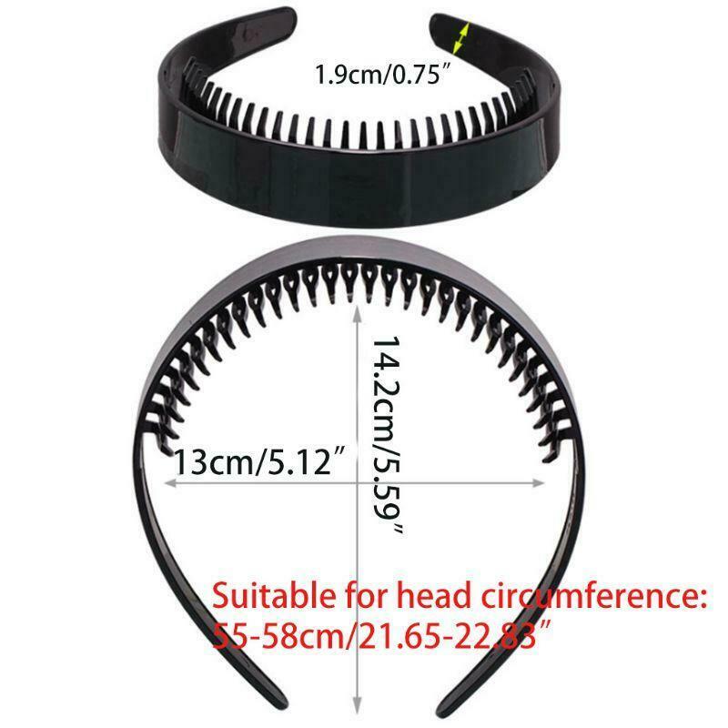 Women 2.5cm Wide Plain Headband with Teeth Comb Black Plastic DIY Hair Hoop