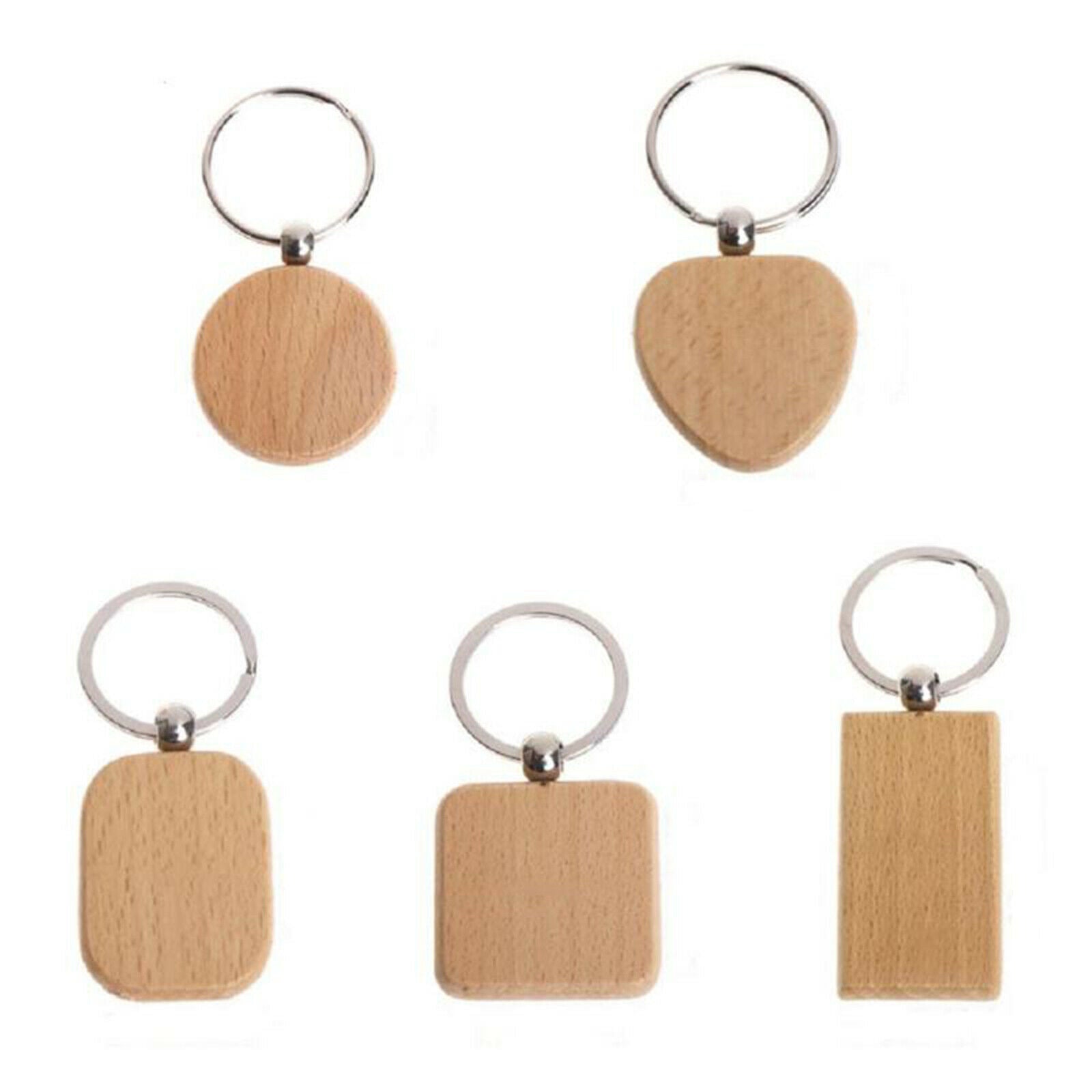 25Pcs Unpainted Blank Wooden Key Chain Mixed Keychain Keyfob Car Pendant DIY