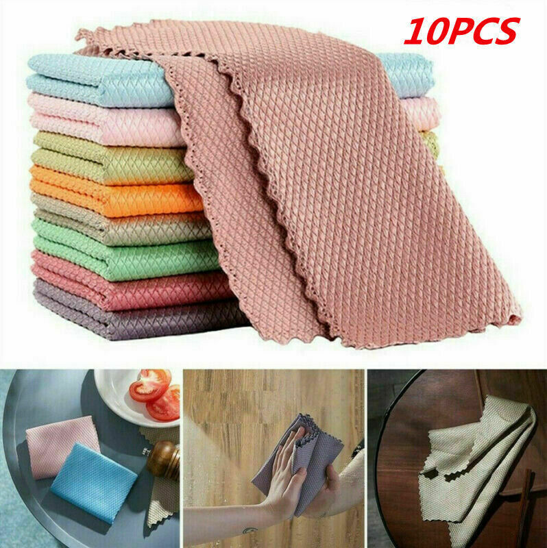 10X Easy Clean Fish Scale Microfiber Polishing Cleaning Cloth Household Cleaner
