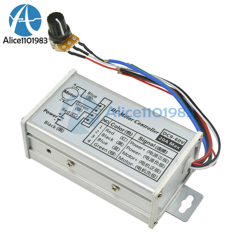DC 9-60V 20A PWM Motor Stepless Speed Controller Switch Reversible Pulse Driver