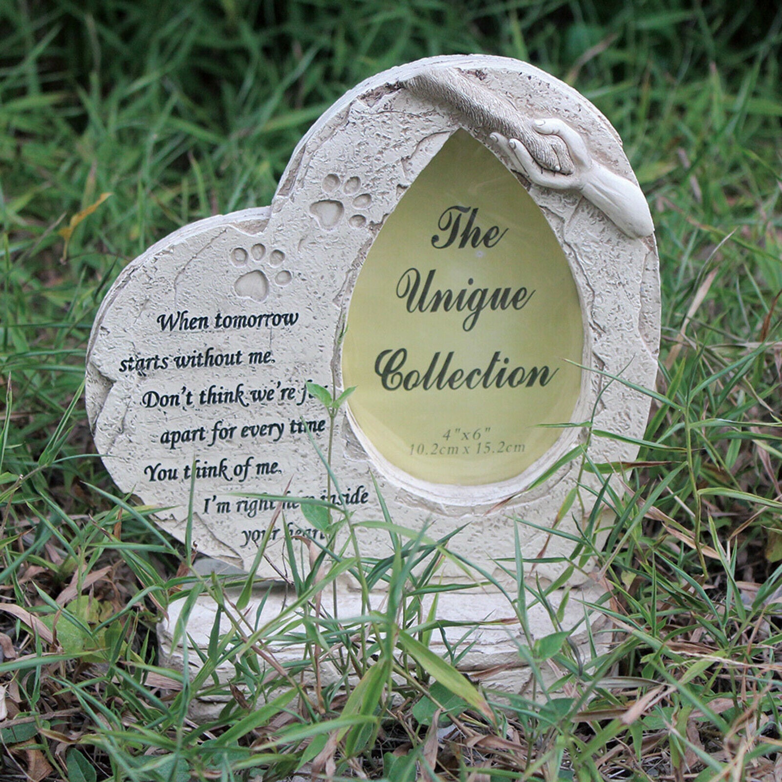 Pet Memorial Stone Heart-shaped Dog Grave Marker Photo Frame Outdoor Accs
