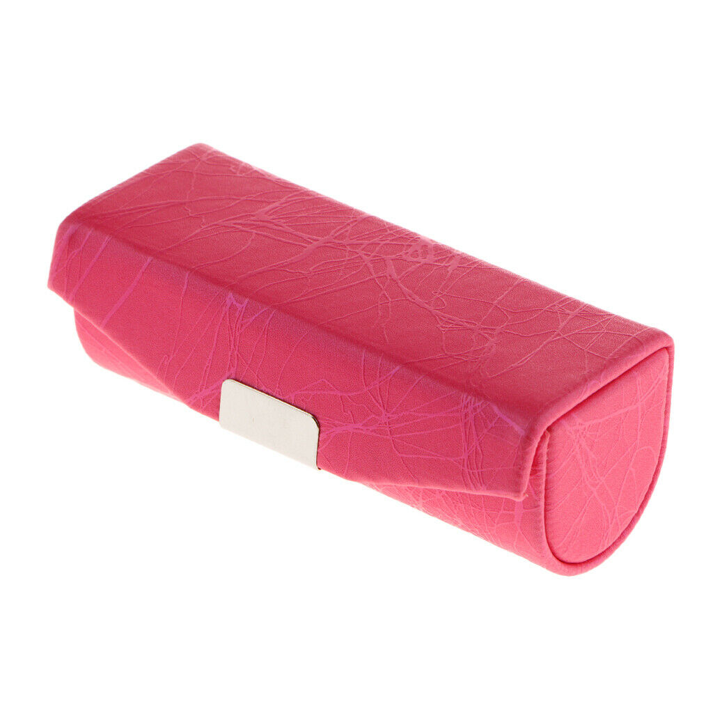 Leather Lipstick Lip Gloss Case Storage Box Makeup Holder with Mirror Rose Red