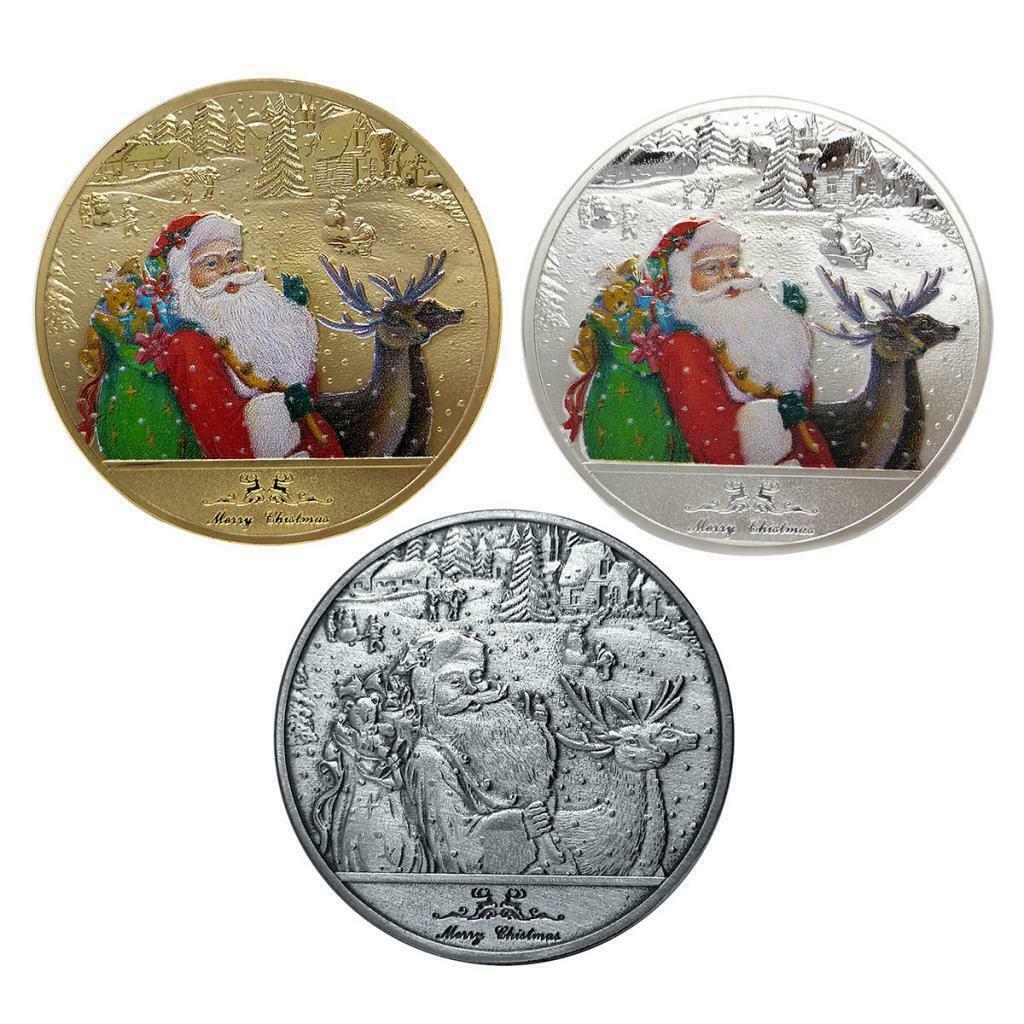 1Pc Merry Christmas Santa Claus Coins 40mm Collections Badge Gray
