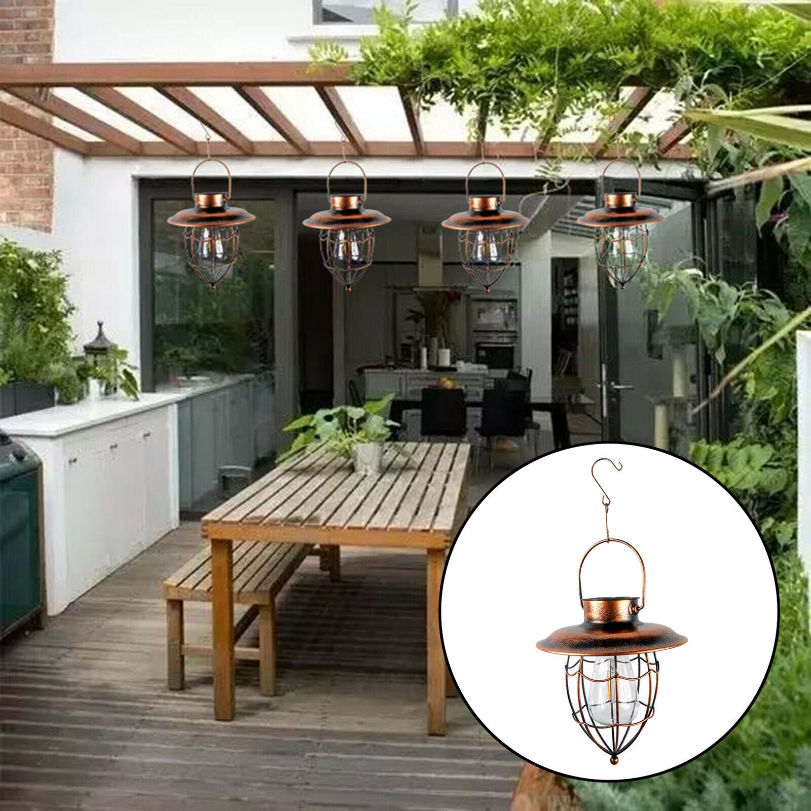 Solar Lantern Outdoor Decorative Hanging Lamp LED Light Iron for Garden Lawn