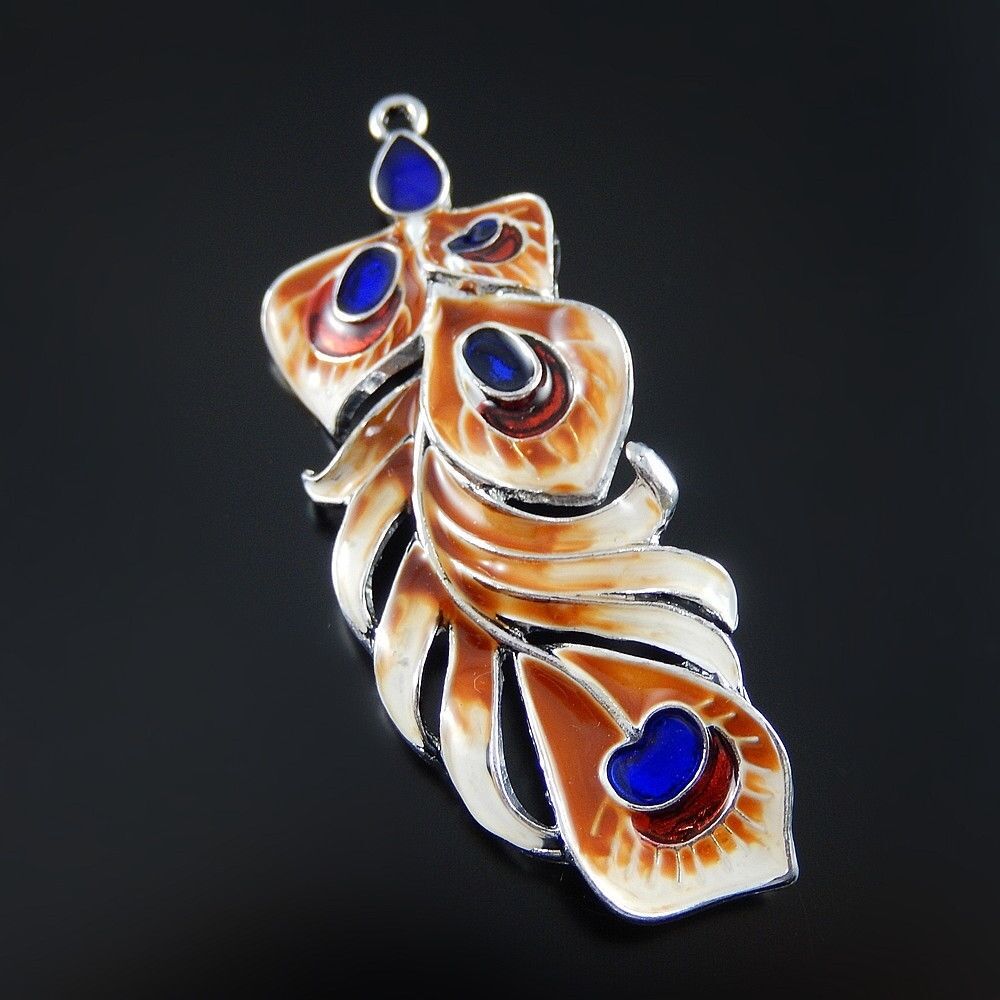 2 pcs Beautiful Enamel Zinc Alloy Bird Feather Charms Pendant Findings 59x22mm