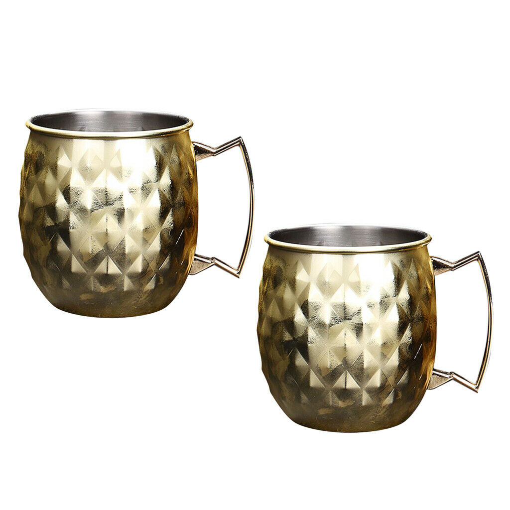 Set of 2, Moscow Cup Copper Stainless Steel Mug 550ML/18.6OZ Barware Golden