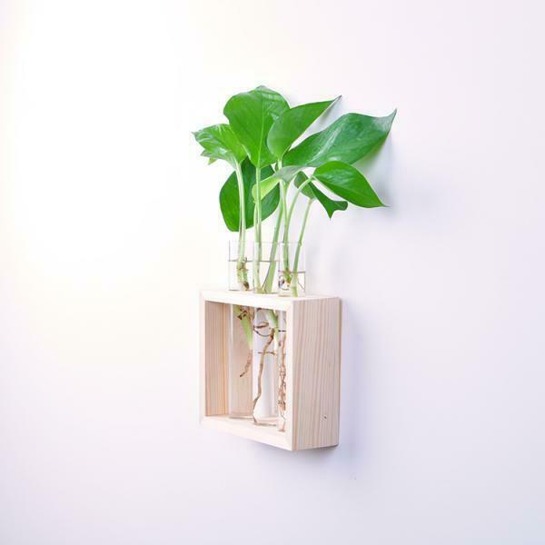 Hanging Flower Vase Bottle in Wood Stand Terrarium Home Party Decor