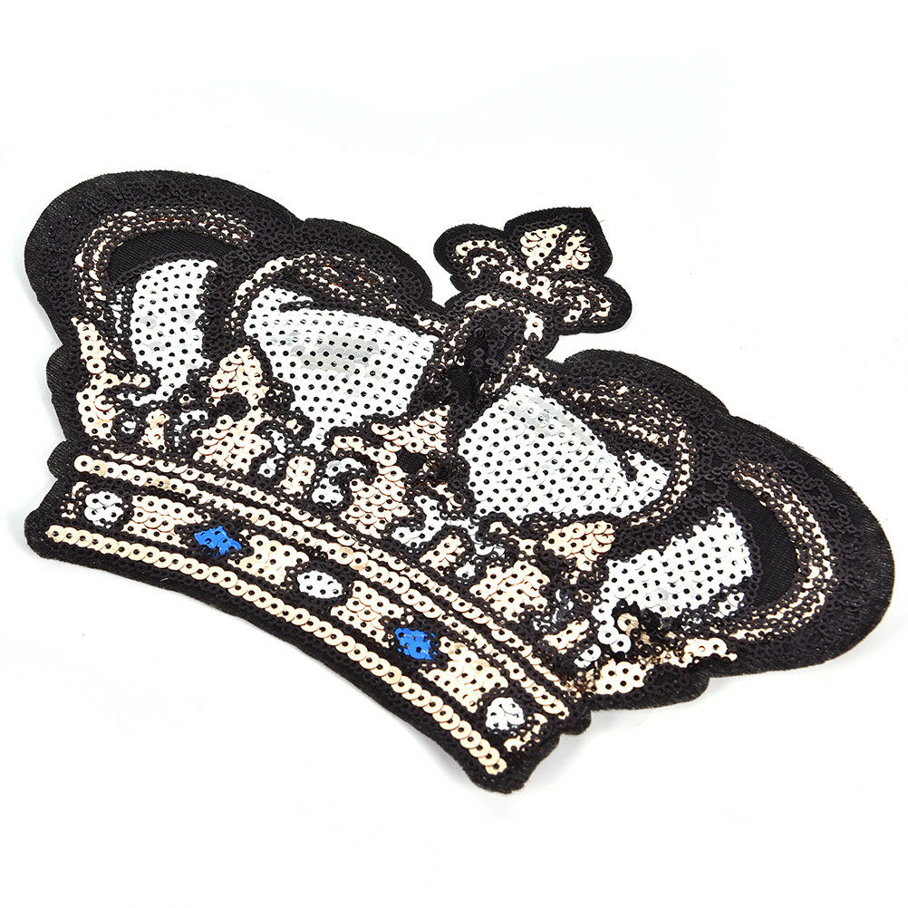 Large Crown Patch Badge Cartoon Sequin Iron On Sewing On For Clothes Stick.l8