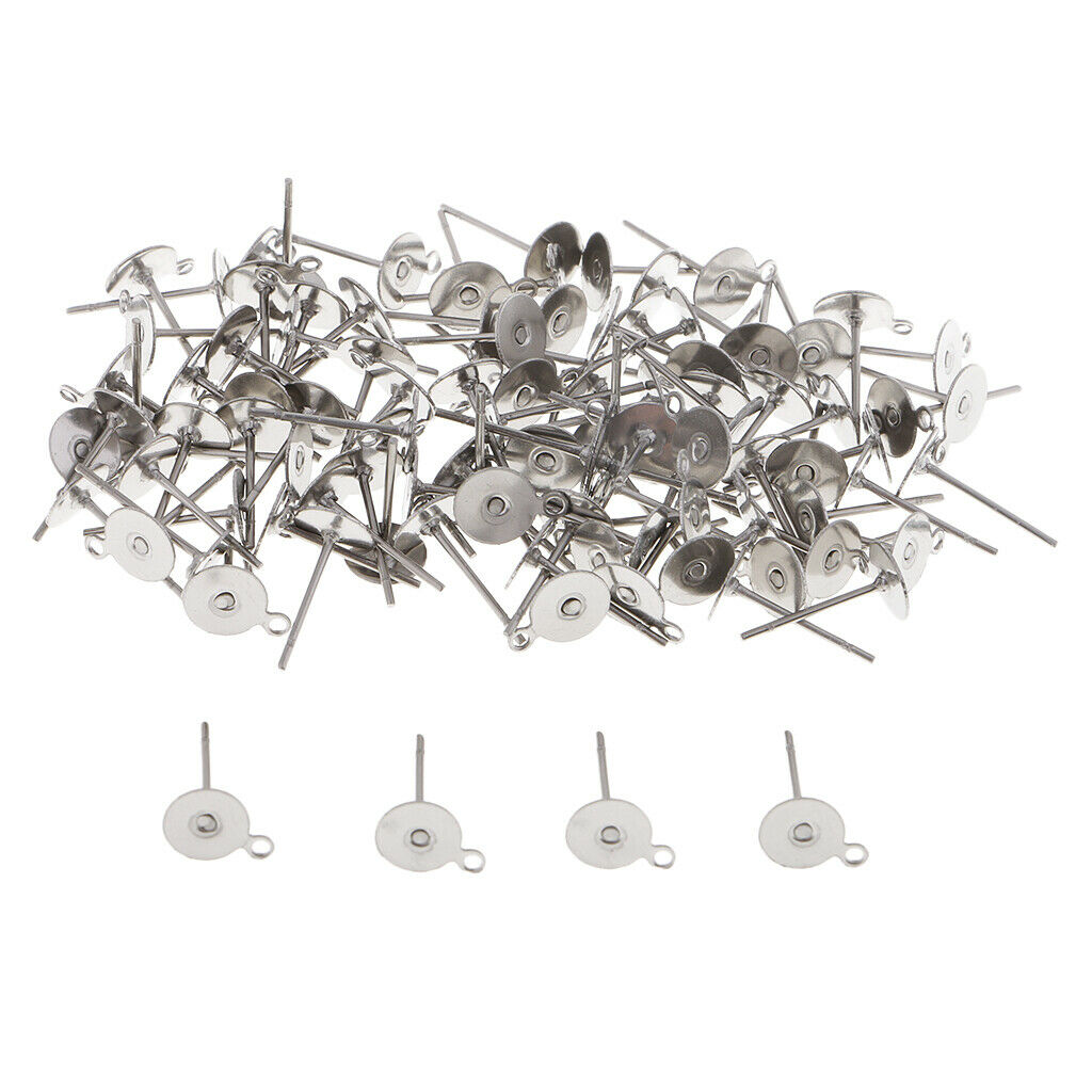 100 6mm Stainless Steel Stud Earring Blank,Jewellery Making,Loop DIY Earring