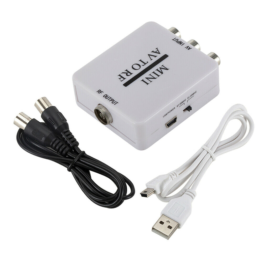 White Portable AV To RF Converter Box TV Transmitter Selector Switch 67.25 Mhz