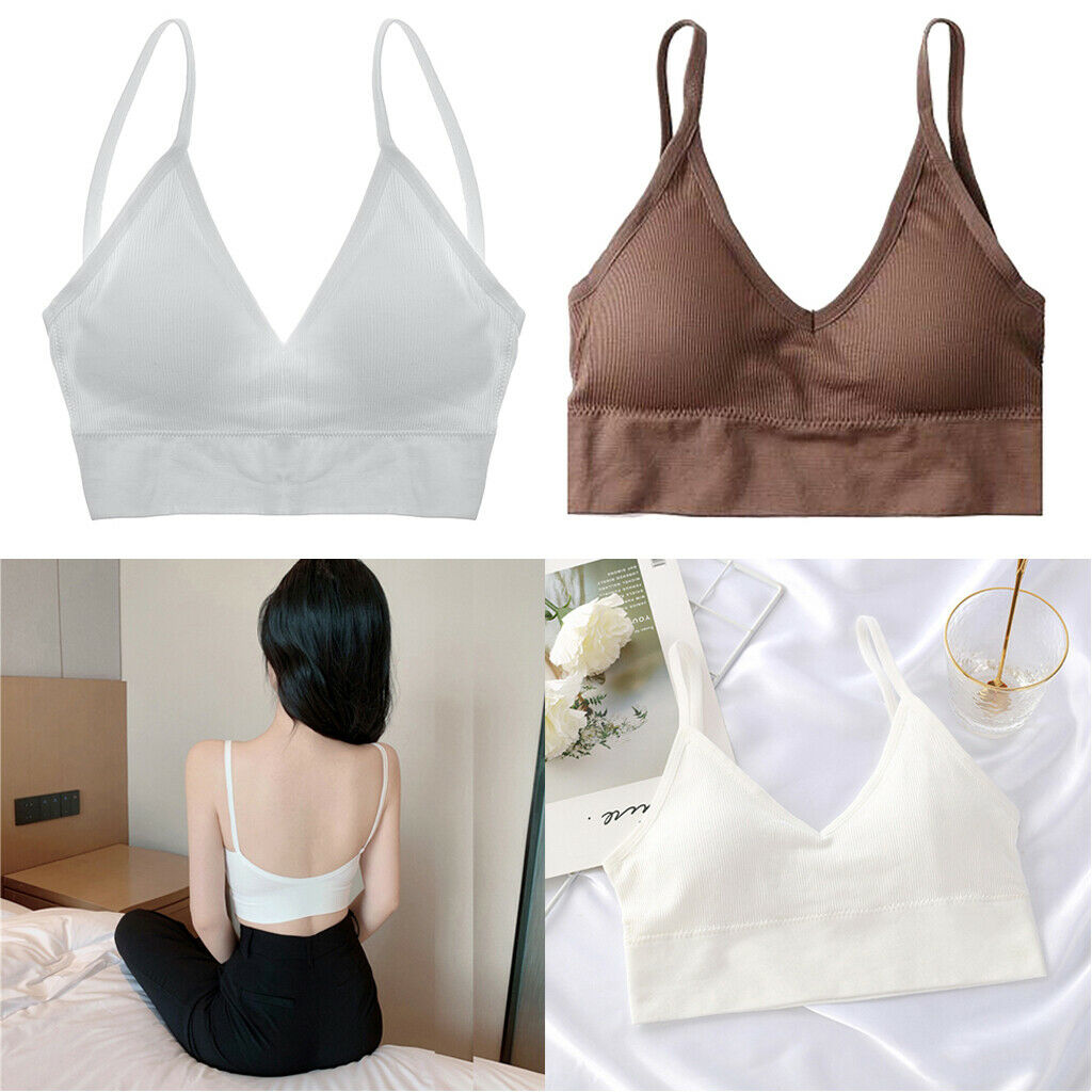 2PCS Womens Trendy V Neck Padded Bralette Comfort Bra Bustier Camisole