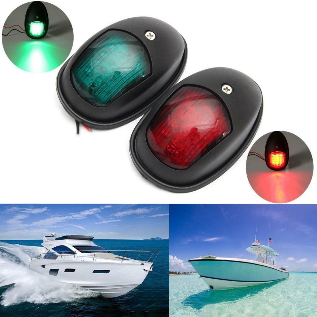 2 Piece Boat Red Green LED Navigation Lights Maritime Port Starboard Black