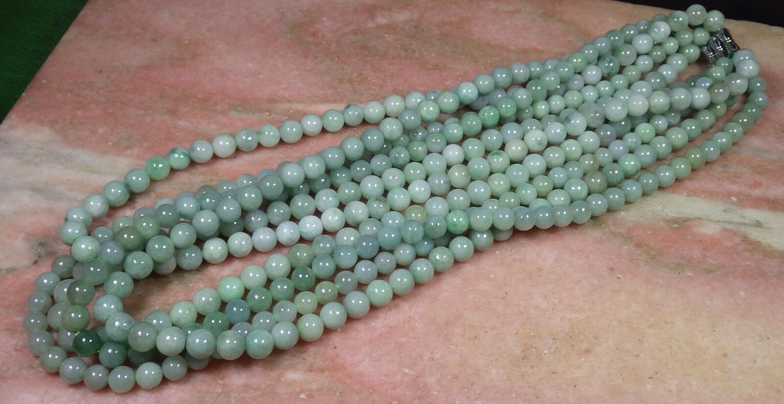 1 Pcs Bean green 100% A JADE JADEITE Bead Beads Necklace 20 inches 8mm
