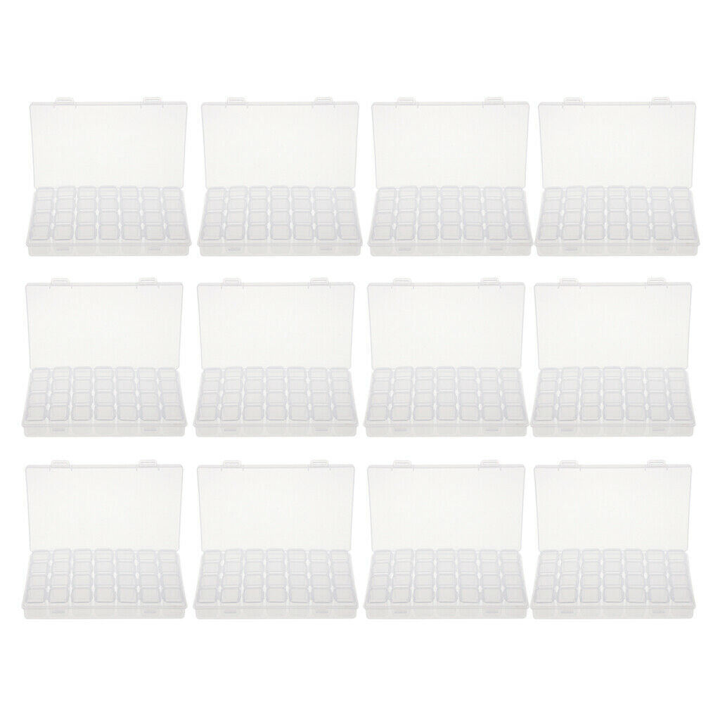 12Pcs 28Slots Transparent Jewelry  Mini Things Small Items Holder Plastic