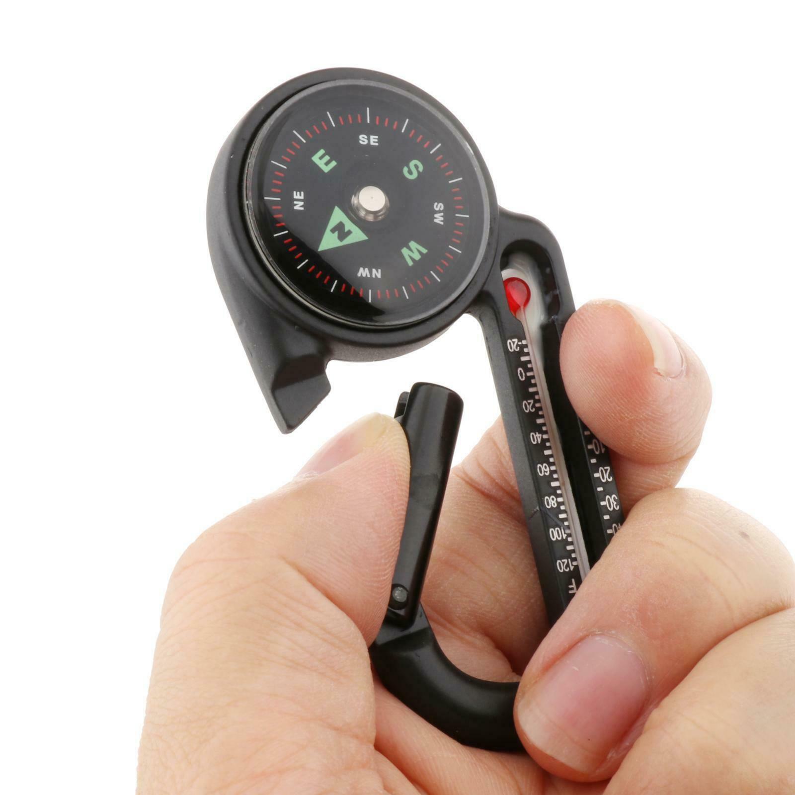 3 in1 Multifunction Camping Mini Carabiner Clip Keychain Compass Thermometers