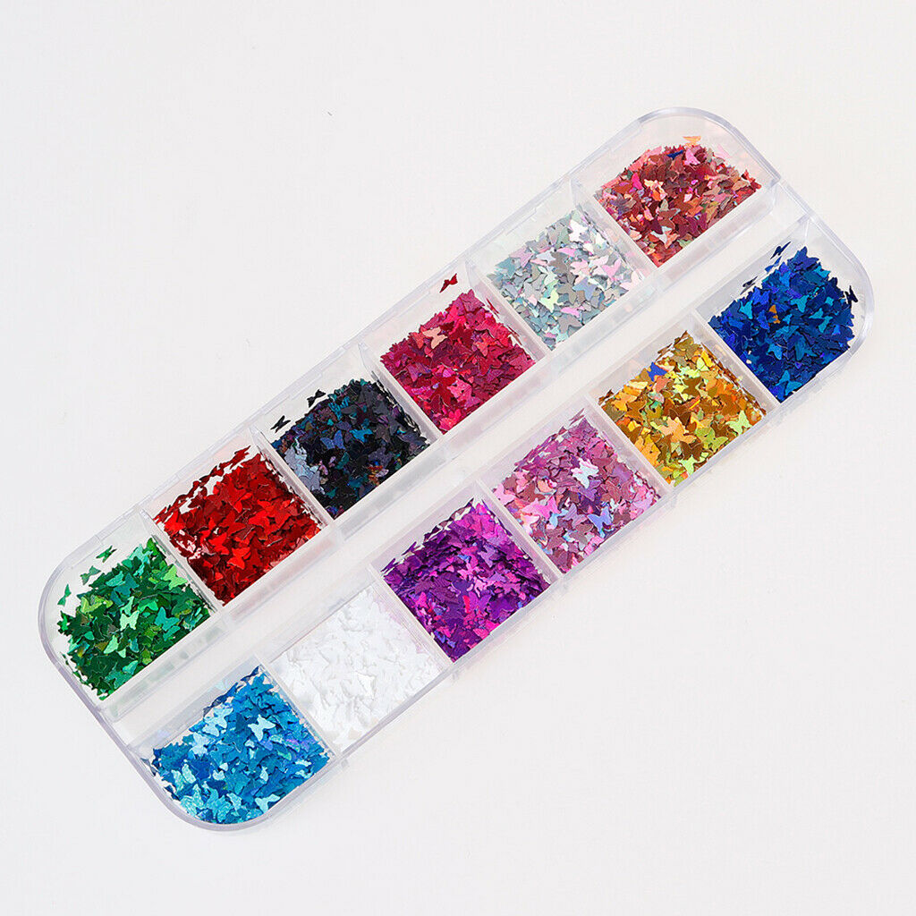 12 Colors Nail Sequins Paillettes Colorful Butterfly Flakes Nails Art Decals