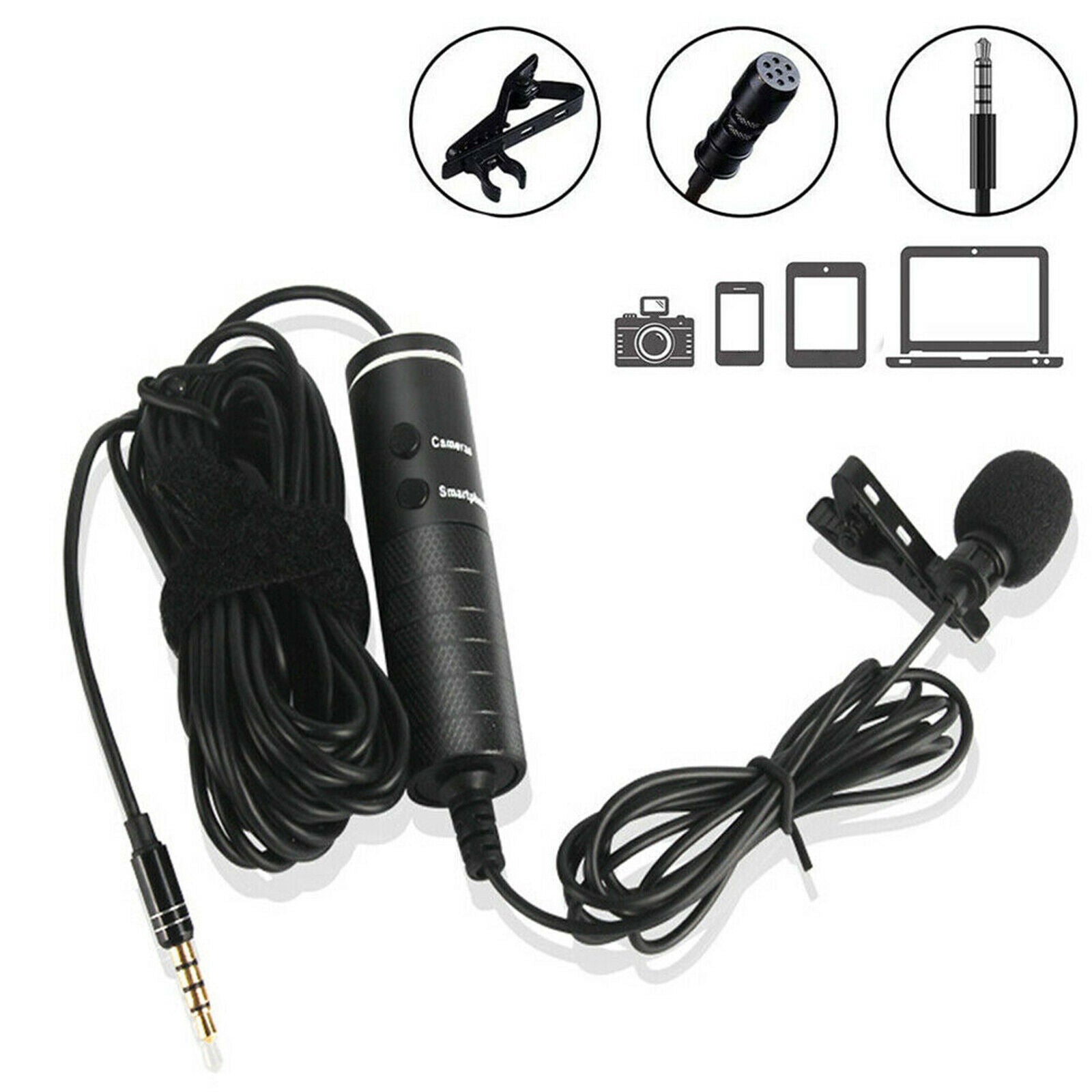 Lapel Mic Stereo 3.5mm   Gauge Condenser Recording Lavalier Microphone