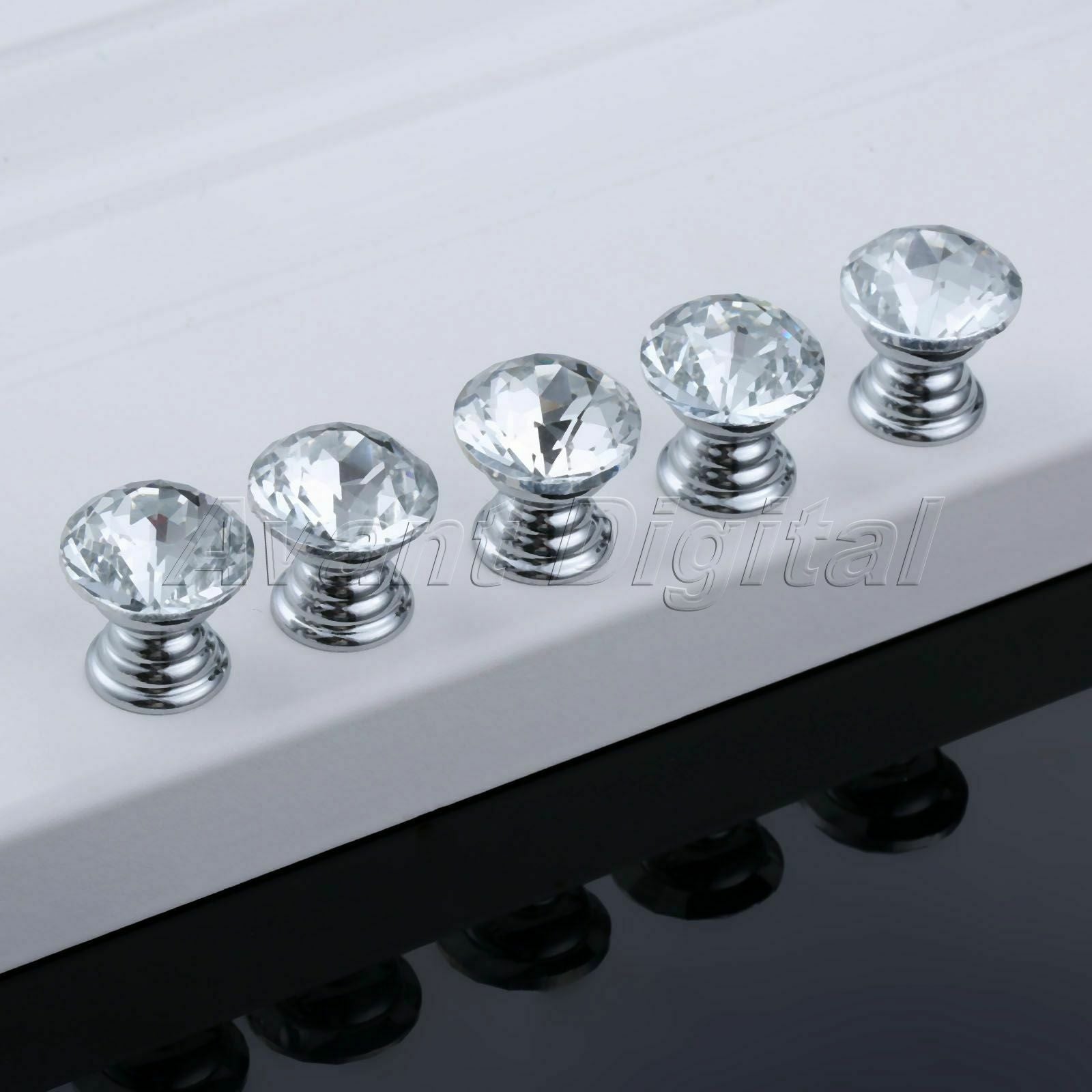 5Pcs Round Cabinets Closet Cupboard Drawer Crystal Glass Handles Door Pull Knobs